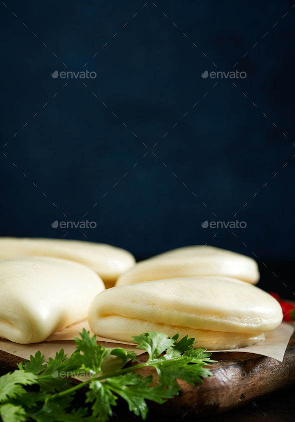 Gua bao, Close up of Taiwanese-Style steamed buns, bao buns. Stock ...